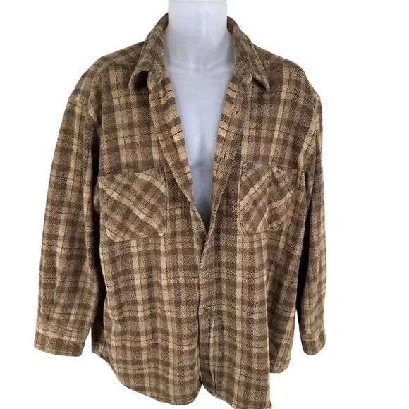 Vintage St Johns Bay Mens XL Brown Plaid Shirt Long Sleeve Shacket Garndpacore - Picture 5 of 16